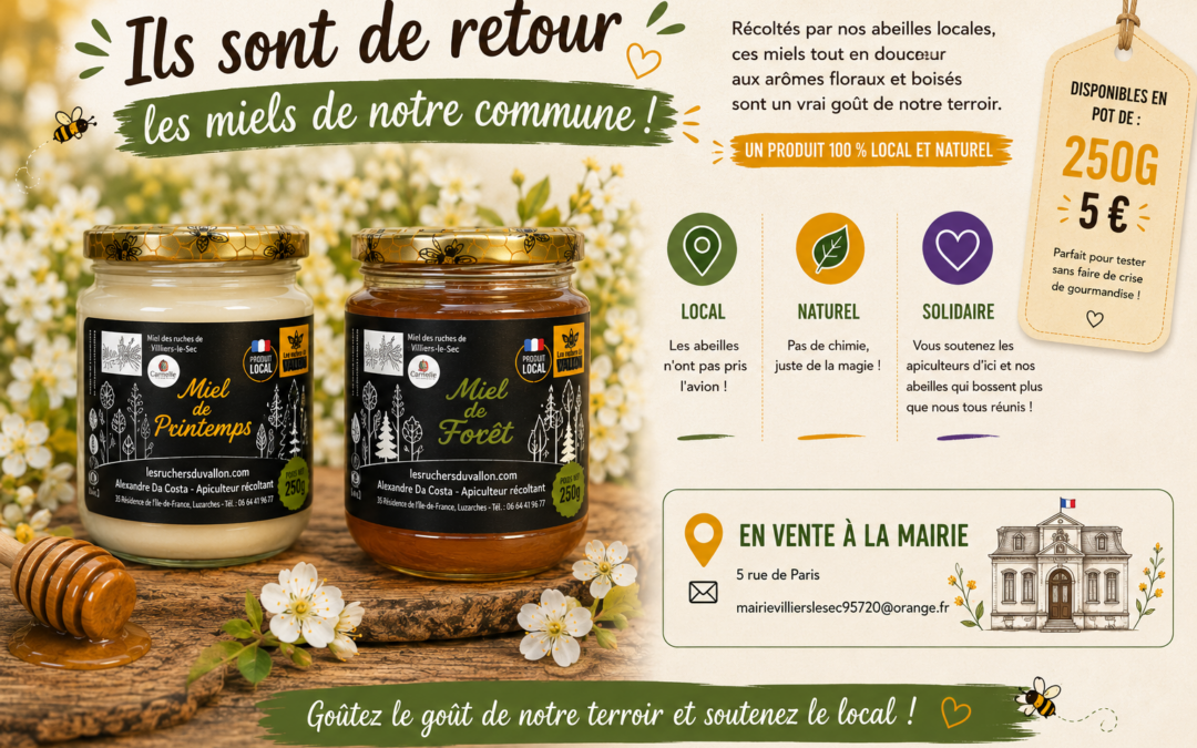 🍯🐝 Ils sont de retour ! Les miels de printemps & de forêt de notre commune sont en mairie ! 🐝🍯